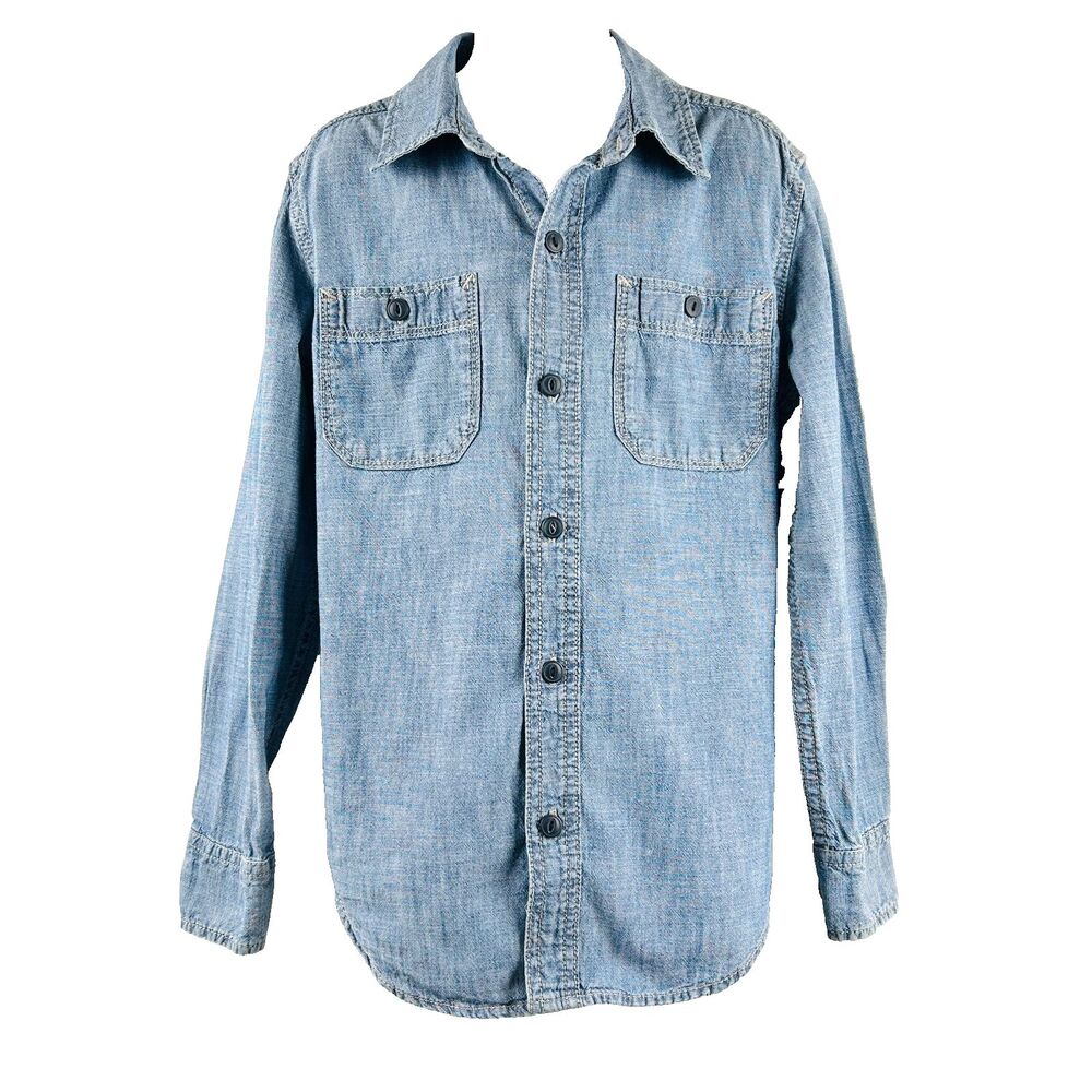 Gap Boys Medium M Chambray Denim Long Sleeve Button Down Shirt Pocket Utility